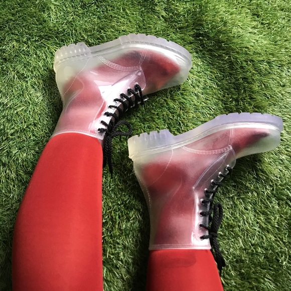 Shoes - transparent plastic lace front rain boots size 7